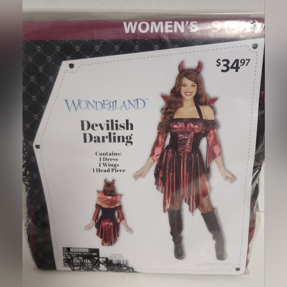 S (4/6) Women Devilish Darling Halloween Devil Costume Wings Red/Black New